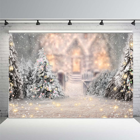 Christmas Background Christmas Tree White Snow New Year Family Decoration Snowflake Photo Studio Background Brick Fireplace ► Photo 1/4