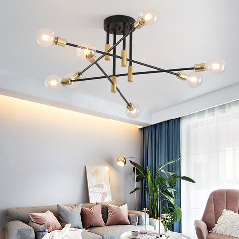 Modern Nordic E27 Black LED Chandelier Lighting Edison 4/6/8 Lights Chandeliers Indoor Light Fixtures Bedroom Lamp Room ► Photo 1/6