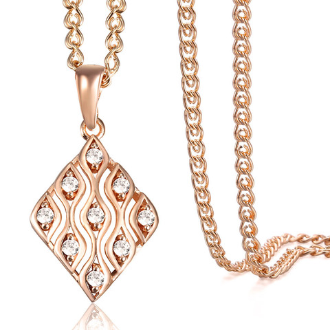 585 Rose Gold Crystal Rectangle Pendant Chain Necklace for Women Girls Pendant 20inch Wedding Party Jewelry Gift DGP402 ► Photo 1/6