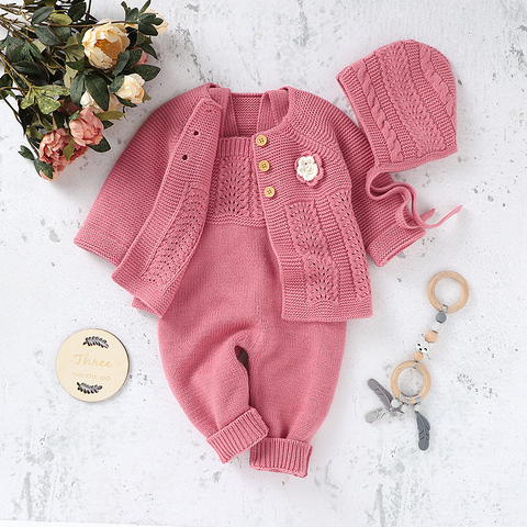 Baby Rompers Autumn Winter Toddler Jumpsuits Infant Tops Clothing  Long Sleeve Newborn Girl Kids Onesies Solid Ribbed Knitted ► Photo 1/6