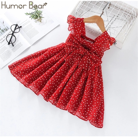 Humor Bear Girls Dress SummerBrand New Dress For Girls Sleeveless Chiffon Polka Dot Dress Princess Dress Girl Toddler Dress ► Photo 1/6