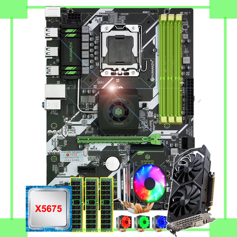 HUANANZHI X58 deluxe motherboard with CPU Intel Xeon X5675 6 heatpipes cooler memory 48G(3*16G) RECC video card GTX1050TI 4GD5 ► Photo 1/6