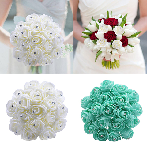 10/20pcs Wedding Bouquet Bride Holding Flower Bridesmaid Holding Rose for Engagement Romantic White Foam Rhinestone Rose Bouquet ► Photo 1/6