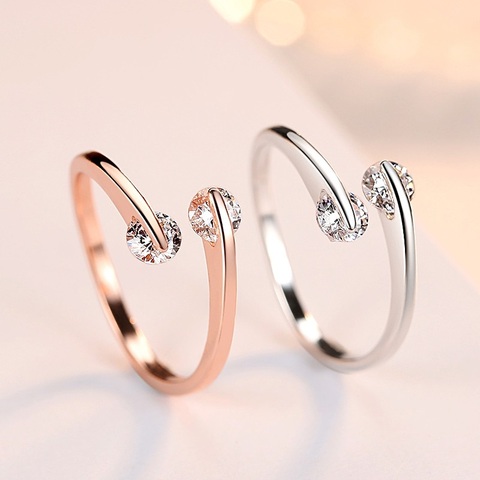 Wedding Ring for Women 5 Items Rose Gold Color Fashion Design Twin Zircon CZ Crystal Engagement Ring for lovers Xmas gift R007 ► Photo 1/6