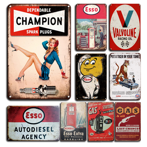 Esso Extra Motor Oil Metal Tin Sign Vintage Champion Spark Plug Tin Plate Sign Retro Gas Station Decor Personalized Metal Plaque ► Photo 1/6