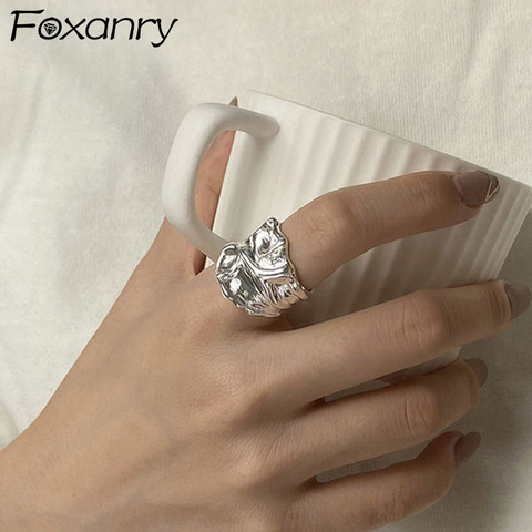 Foxanry Minimalist 925 Sterling Silver Width Rings New Fashion Creative Irregular Pattern  Vintage Punk Party Jewelry Gifts ► Photo 1/6