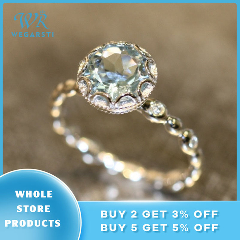 WEGARSTI Genuine Blue Topaz Ring 925 Sterling Silver Rings For Women Halo Engagement Ring Gemstones Fine Jewelry Wholesale ► Photo 1/6