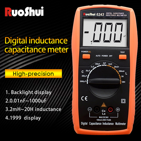 RuoShui 6243 Digital Capacitance meter Handheld LCR capacitor tester High precision LCD Backlight Electronic capacimetro Tester ► Photo 1/6