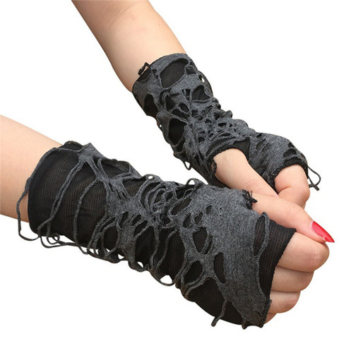 Casaul Broken Slit Gloves Sexy Gothic Fingerless Gloves Halloween Gloves Black Ripped Holes Decor Cosplay Gloves For Adults ► Photo 1/6