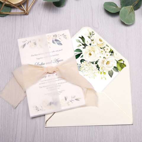 1 pcs Invitations Cards Bridal, Baby Shower Invite, Birthday, Dinner Invites, Pink pocket with Flower ► Photo 1/6