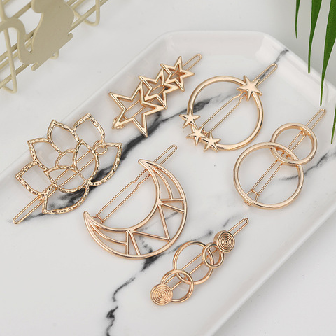 Fashion Woman Hair Accessories Triangle Hair Clip Pin Metal Geometric Alloy Moon Circle Hairgrip Barrette Girls Headwear ► Photo 1/6