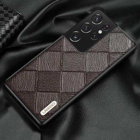 Genuine Leather Rhombus Cover Case For Samsung Galaxy S21 Ultra S20 FE S8 S9 S10 S21 Plus Note 20 10 A51 A52 A71 A31 A50 M21 M31 ► Photo 1/6