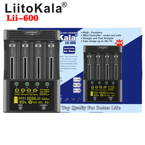 LiitoKala lii-600 LCD 3.7V/1.2V AA/AAA 18650/26650/16340/14500/10440/18500 Battery Charger with screen+12V5A adapter ► Photo 1/6