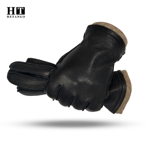 2022 New Best Selling Fashion Simple Winter Men's Deerskin Gloves Warm Soft Outer Seam Driving Leather Gloves 70% Wool Lining ► Photo 1/6