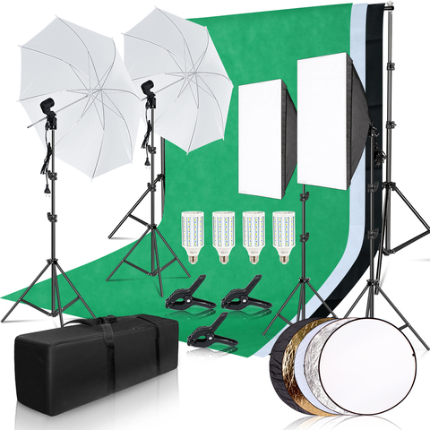 Photography Photo Studio Softbox Lighting Kit With 2.6x3M Background Frame 3pcs Backdrops Tripod Stand Reflector Board Umbrella ► Photo 1/6