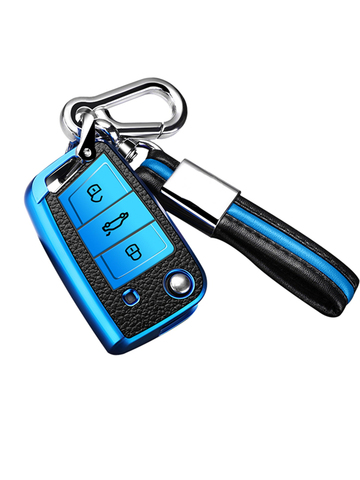 Leather+TPU Car Key Case For VW Volkswagen MK7/GTI 7/Golf 7/Golf R Skoda Octavia A7 SEAT Folding Remote Fob Cover Keychain ► Photo 1/6