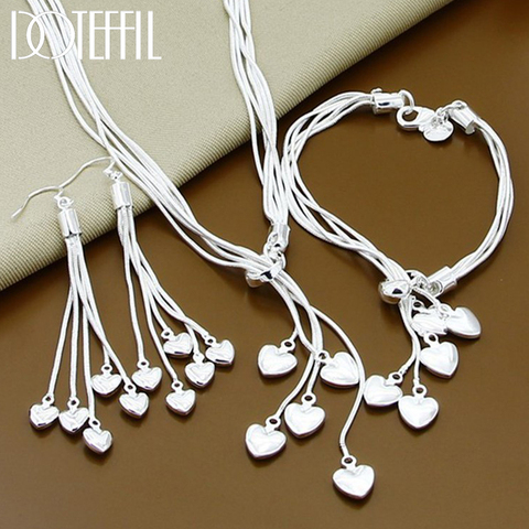 DOTEFFIL 925 Sterling Silver Heart Snake Chain Necklace Bracelet Earring Set For Woman Wedding Engagement Party Fashion Jewelry ► Photo 1/6