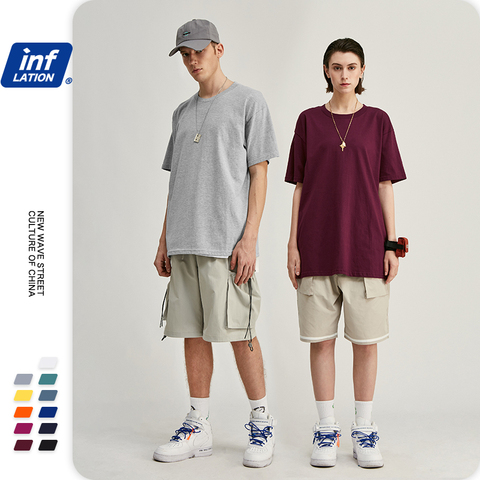 INFLATION 2022 Summer New T-Shirt Men 100% Cotton Solid Color Casual t shirt Basics O-neck Loose Fit Plus Size Male Tee 1000S20 ► Photo 1/6