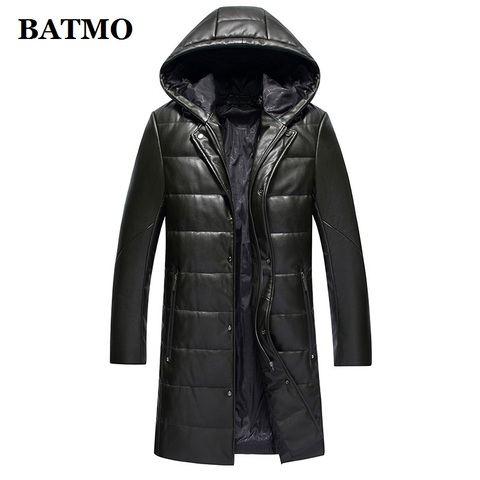 BATMO 2022 new arrival winter high quality real leather&90% white duck down hooded jackets men,men's leather jackets,1819 ► Photo 1/5