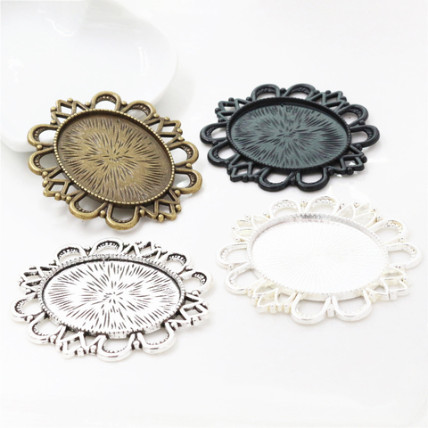 5pcs 30x40mm Inner Size 4 Colors Plated Classic Pierced Style Cabochon Base Setting Charms Pendant Tray ► Photo 1/5