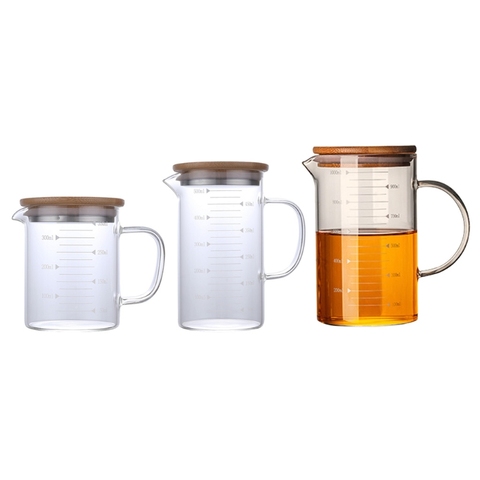 Graduated Beaker Mug with Handle and Durable Bamboo Lid Borosilicate Glass Multi 54DC ► Photo 1/6