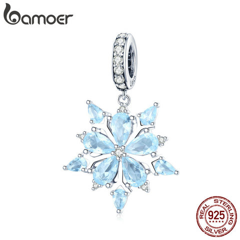 BAMOER High Quality 925 Sterling Silver Winter Snowflake Blue CZ Elegant Charms Pendant fit Necklaces Pendant Jewelry SCC940 ► Photo 1/5