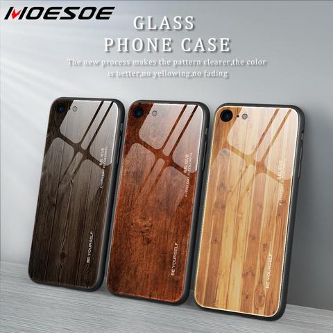 For iPhone SE 2022 Case Luxury Wood Texture Tempered Glass Phone Back Case Cover For iPhone 11 Pro Max XS X XR 7 8 Plus 6 6s 12 ► Photo 1/6