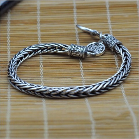 Men's Silver Bracelet 925 Sterling Silver Vintage Silver Rope Chain Bracelet hand made keel fake pay a 100 ► Photo 1/1