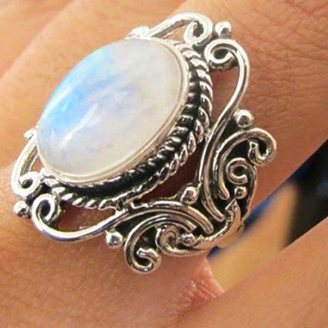 Milangirl Retro New Design Electroplated Openwork Moonstone Ring Fashion Punk Street Style For Women Girls Party Jewelry s ► Photo 1/4