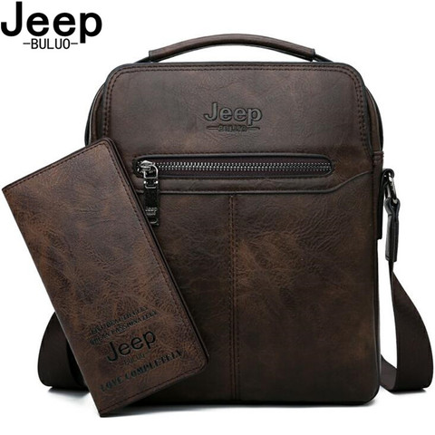 JEEP BULUO Big Brand Men's Bag High Quality New 2PC/Set Men Tote Messenger Shoulder Bag Split Leather Business Handbag ► Photo 1/6