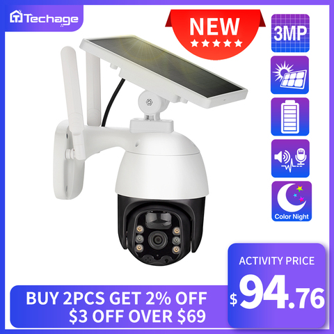 Techage 3MP WIFI Battery IP Camera PTZ Solar Panel Battery Outdoor Two Way Audio PIR Human Detection Security Video Surveillance ► Photo 1/6