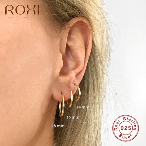 ROXI Big Size Glossy Minimalism Hoop Earrings for Women Men Geometry 925 Sterling Silver Unusual Earrings Cartilage Pendientes ► Photo 1/6
