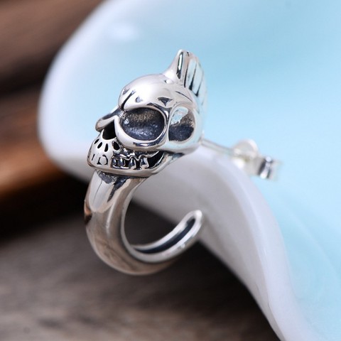 New 100% s925 silver jewelry retro Thai silver skull earrings for men curved hook fashion earrings for men earrings ► Photo 1/6