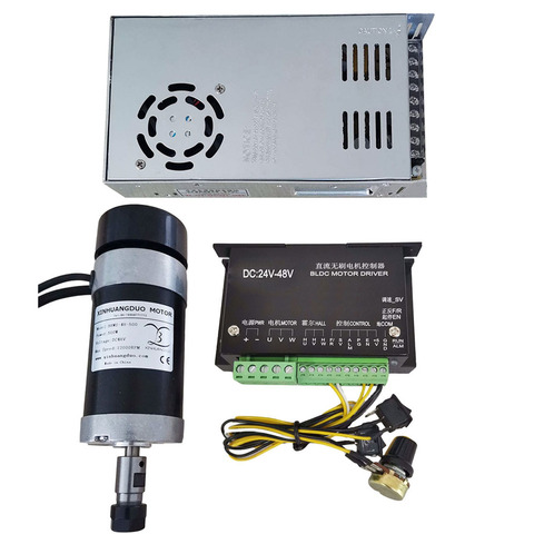 48VDC 500W Brushless Motor High Speed Big Torque CNC Engraving  Air Cooled Spindle Motor +   Driver Controller + Power Supply ► Photo 1/6