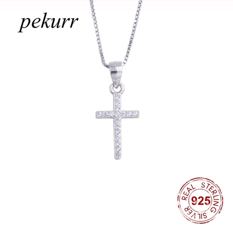 Pekurr 925 Sterling Silver Classic Zircon Big Cross Female Pendants Necklaces For Women  Long Chain Collar Christ Fashion Jewelr ► Photo 1/6