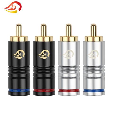 QYFANG 4pcs/lot 24K Gold Plated Copper RCA Plug Carbon Fiber Durable Line Connector Soldering Cable Locking Audio Jack Adapter ► Photo 1/6