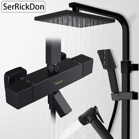 Black Thermostatic Shower Faucet Set Rain Shower Faucet Bathroom Faucet Bathtub Shower Mixer Tap With Shelf Spout Faucet Tap ► Photo 1/6