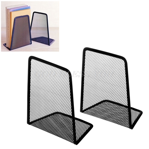 1 Pair Metal Mesh Desk Organizer Desktop Office Home Bookends Book Holder Black Drop Shipping ► Photo 1/5