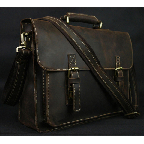 Vintage Crazy Horse Leather Men Briefcase Laptop Bag Work Business Bag Genuine Leather Briefcase Men Shoulder Bag Crossbody bag ► Photo 1/6