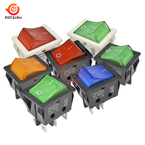 30A 250V 4 6 Pin ON-OFF Boat Rocker switch sterling silver contacts KCD4 power switch with led indicator light 30A/250V 25*31MM ► Photo 1/6