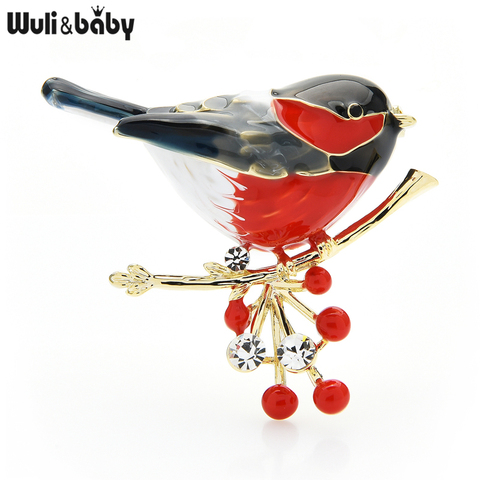 Wuli&baby 2022 Multicolor Bird Brooch Pins Quality Enamel Ainmal Brooches New Year Designer Jewelry Gift Pyrrhula pyrrhula ► Photo 1/5