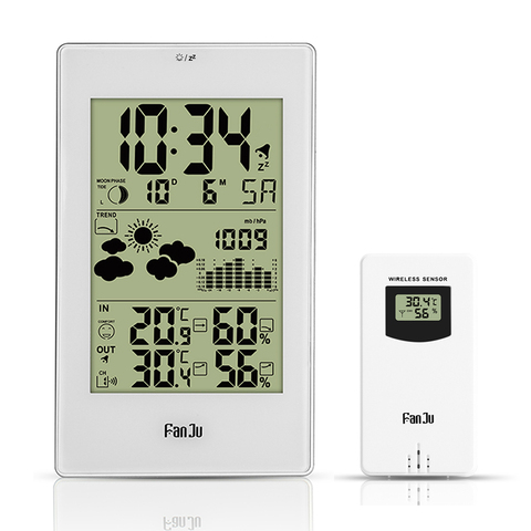 FanJu Indoor Outdoor Thermometer Hygrometer Barometer Wireless Weather Station Alarm Clock Weather Forecaster Station ► Photo 1/6