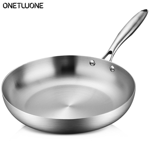 304 Stainless Steel Frying Pan Multipurpose Household Induction Compatible Nonstick Fry Pan Cookware Use for Kitchen Restaurant ► Photo 1/6