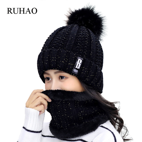 Women's Knitted Hat Scarf Caps Neck Warmer Winter Hats For Men Women Balaclava Skullies Beanies Warm Fleece Cap 6 Colors ► Photo 1/6