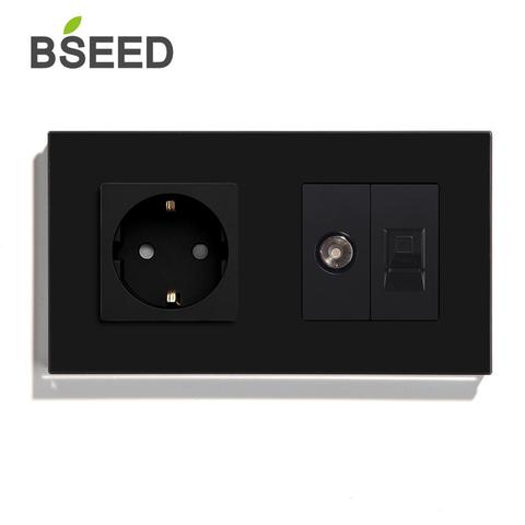 BSEED EU Standard Wall Socket TV PC With EU Standard Socket Crystal Glass Panel White Black Golden EU Standard ► Photo 1/6