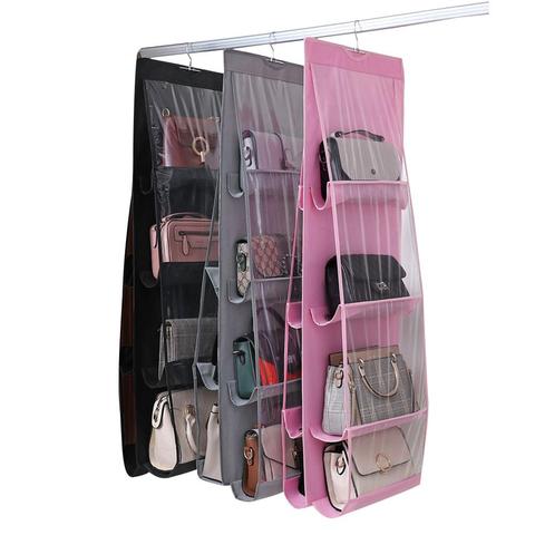 6 /8 Pockets Folding Hanging Large Clear Handbag Purse Storage Holder Anti-dust Organizer Rack Hook Hanger 2022 New Arrivals ► Photo 1/6