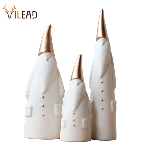 VILEAD 3Pcs/Set Ceramics Santa Clause Figurines Christmas Decoration Statue Scandinavia Style Nordic Home Decoration White Gift ► Photo 1/6