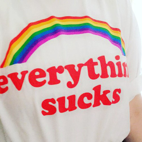 Everything Sucks Rainbow T-shirt Women Quotes Tumblr White Shirts Tee Summer Fashion Graphic Grunge Tops Clothes ► Photo 1/5