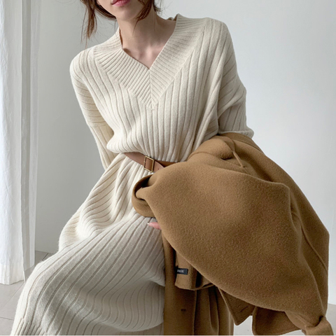 2022 New Autumn Sweater Women Dress Winter Long Sleeve Sweaters Knitted Dresses Womens Loose Maxi Oversize Knitting Robe Vestido ► Photo 1/6