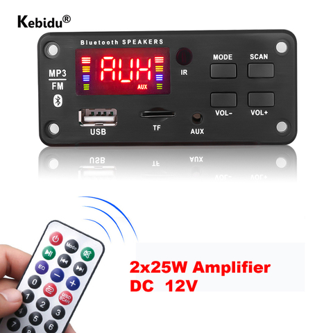 2x25W Amplifier 12V MP3 WMA Wireless Bluetooth 5.0 Decoder Board Audio Module USB FM TF Radio AUX input Big Screen For Car ► Photo 1/1